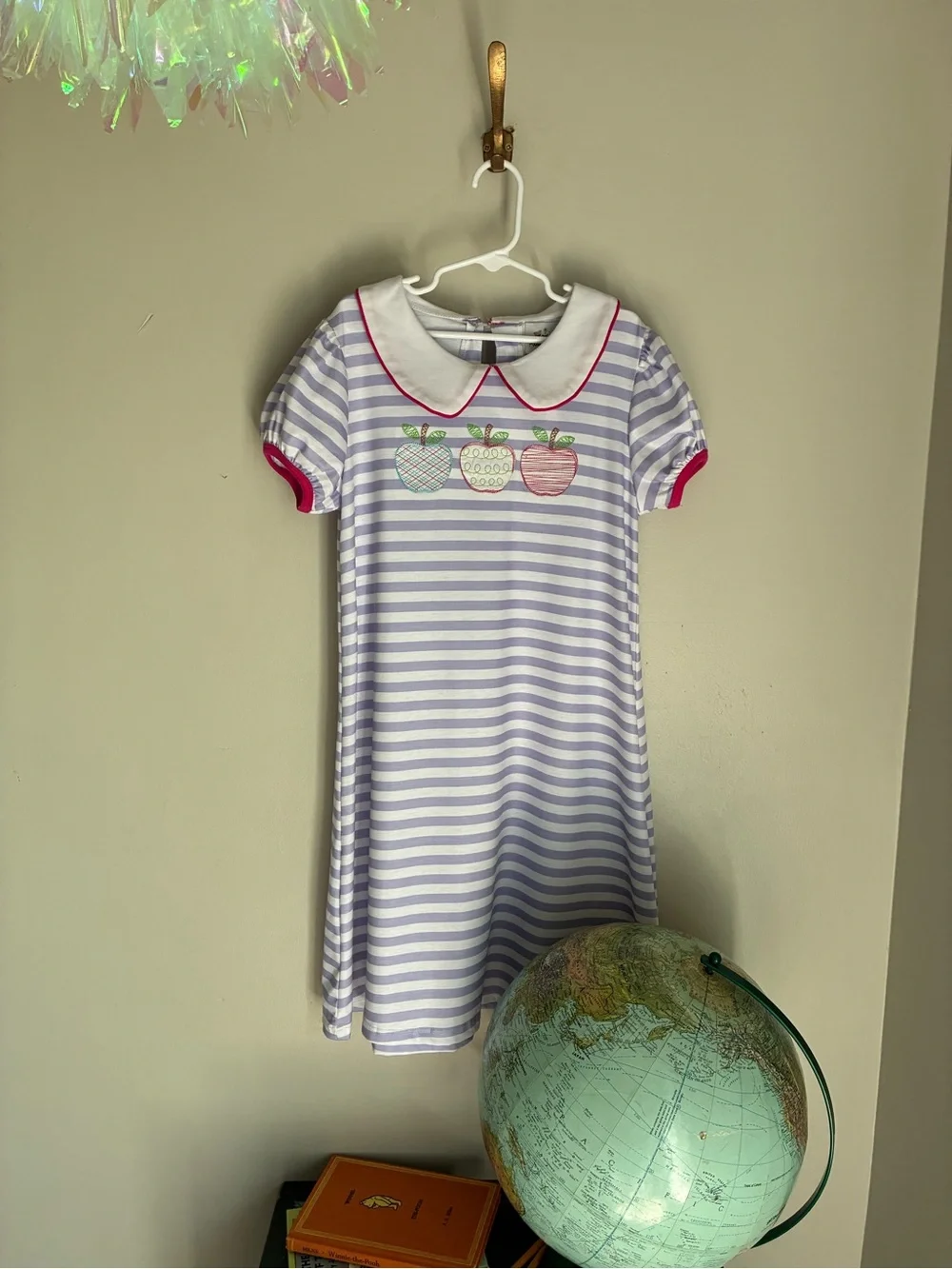 NEW Addie Lou Blue Back to School Apple Pink Purple Striped Dress Size 8/9